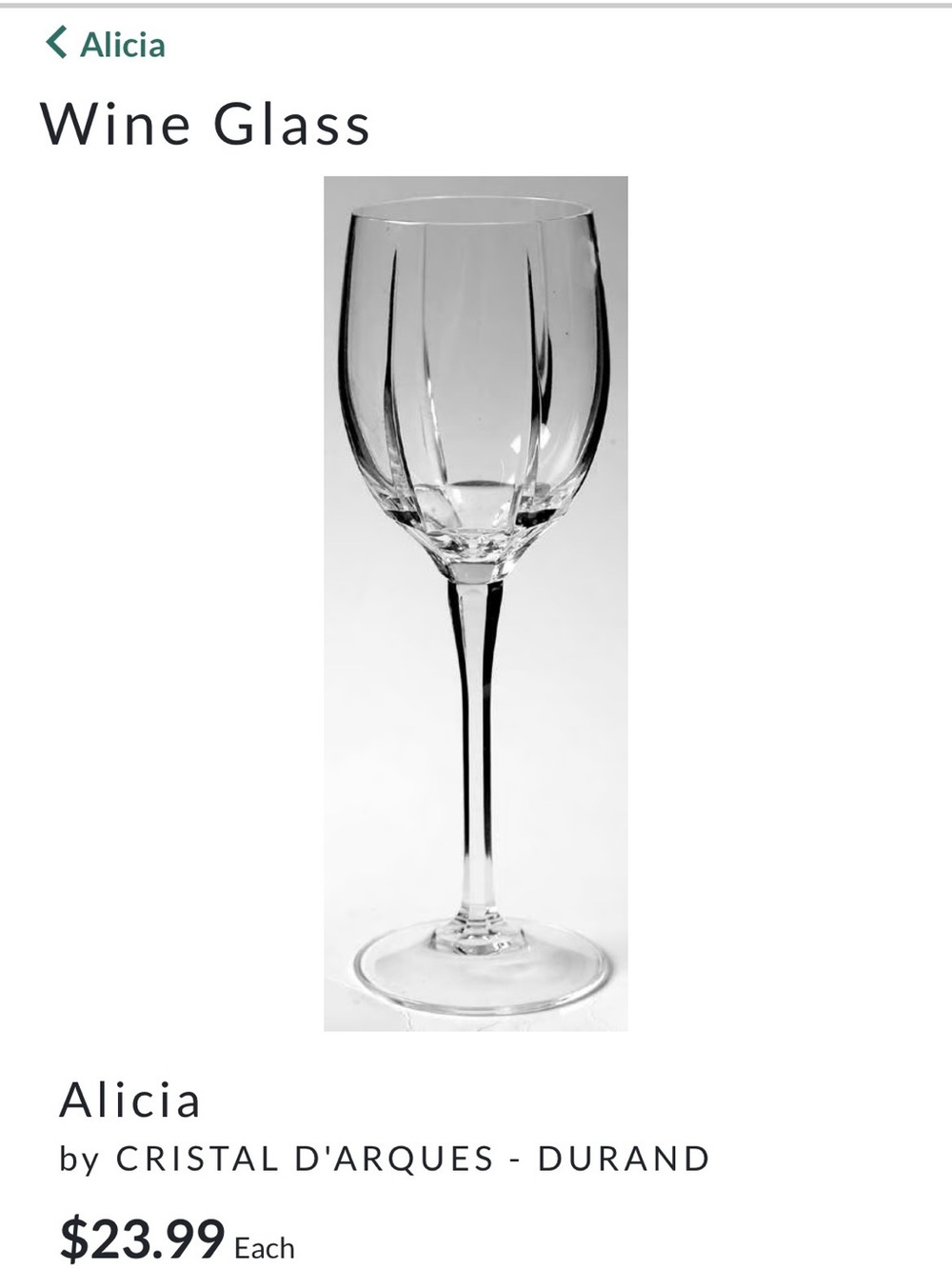 Set Of 2 Wine Goblet Cristal- Durand D'Arques Alicia Pattern 8 1/4"